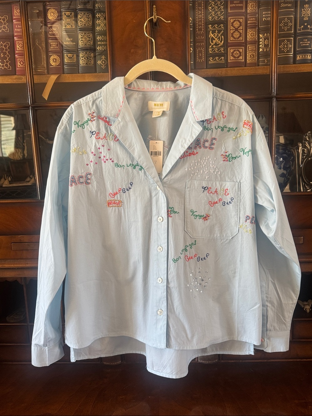 Anthropologie Mauve Embroidered and Embellished Button-Down Shirt - New!